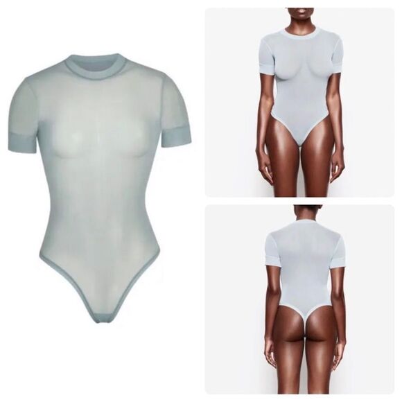 SKIMS Sky Blue Summer Stretch Sheer Mesh T-Shirt Bodysuit Sz 4X NWT - Picture 16 of 16